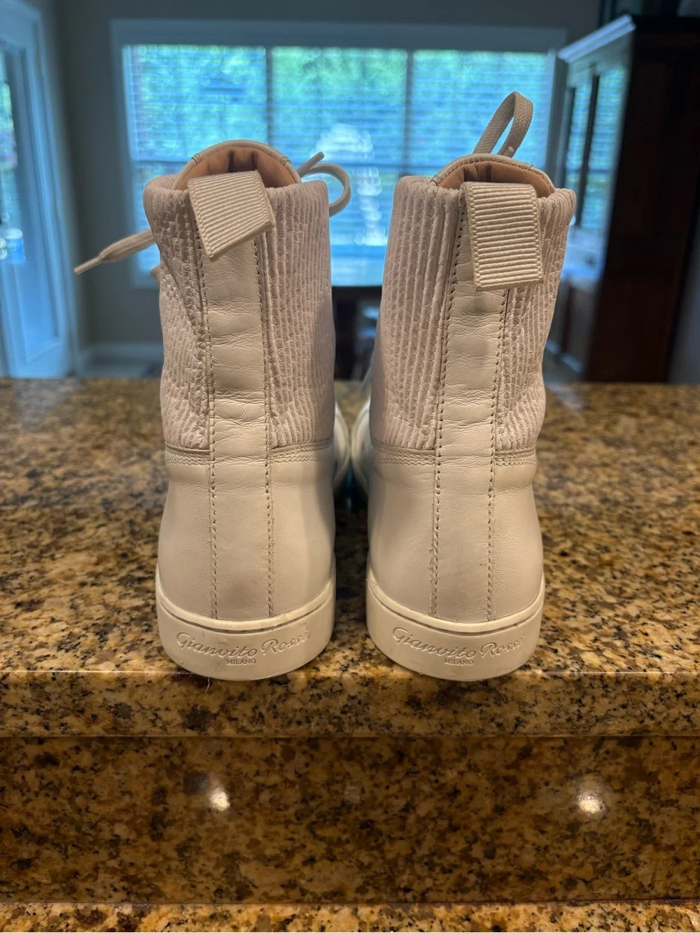 Gianvito Rossi White Leather Knit-Panelled High-Top Sneakers Size 38 US 8